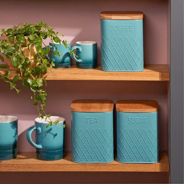 Cooks Professional 3 Piece Ceramic Kitchen Storage Set in Petrol Blue