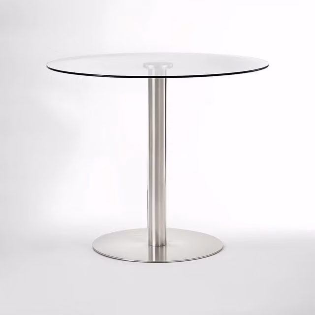 Orsina Minimalist Round Glass and Silver Dining Table, Diameter: 90 cm, H: 76 cm