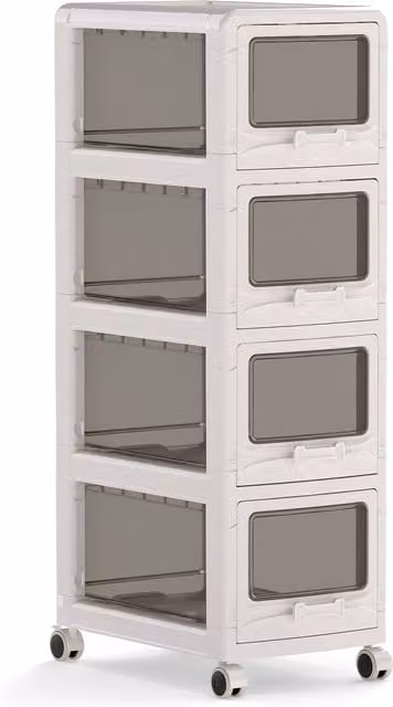 COSTWAY 4-Tier Plastic Drawer Storage Organizer with Castors in White and Transparent