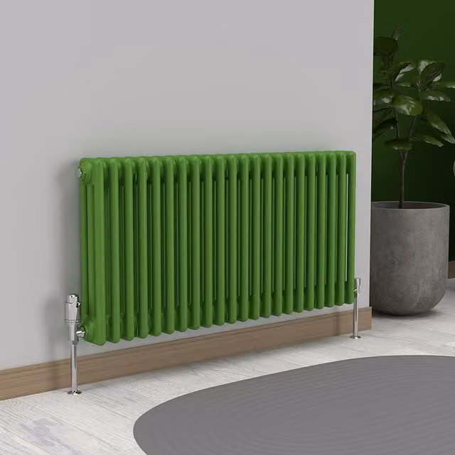 Lux Heat Horizontal 3 Column Steel Radiator in Green, W: 101.0 cm, H: 50.0 cm