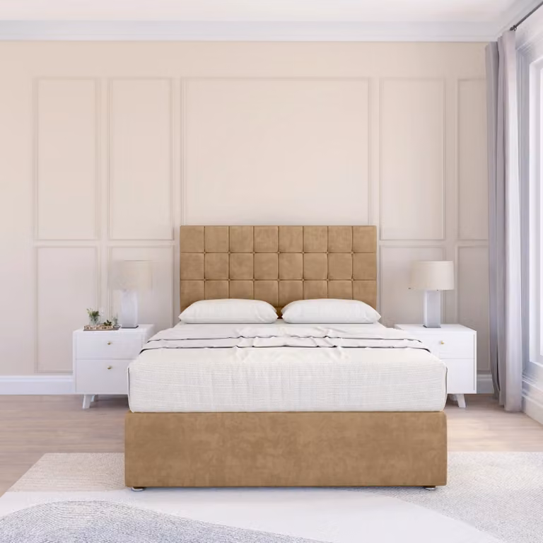 Sloomy Alabama Dumfries Bed Set with Mattress and 54 inch Headboard in Light Beige, Single, W/D/H: 90 x 200 cm