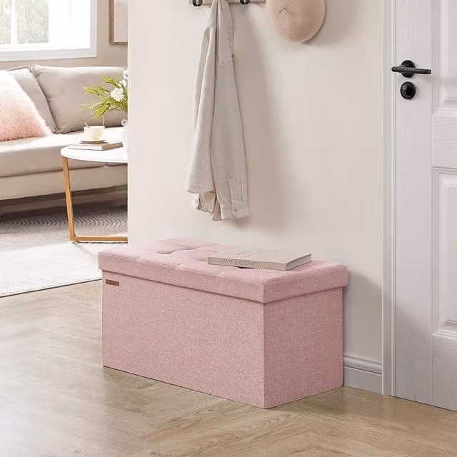SONGMICS Medium Storage Ottoman Bench in Light Pink – 1