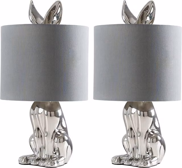 ValueLights Set of 2 Grey Ceramic Hare Table Lamps