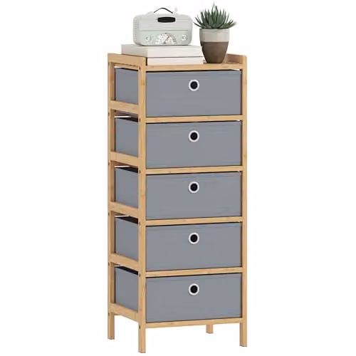 HOMCOM Chest of Drawers with Bamboo Frame and 5 Fabric Drawers in Light Grey