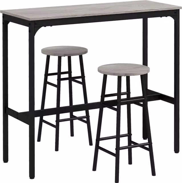 HOMCOM 3 Piece Industrial Bar Table and Stool Set in Grey and Black – 6