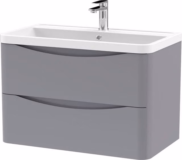 Balterley Wall Hung 2 Drawer Bathroom Vanity Unit and Basin, Satin Grey, Width: 75.5 cm