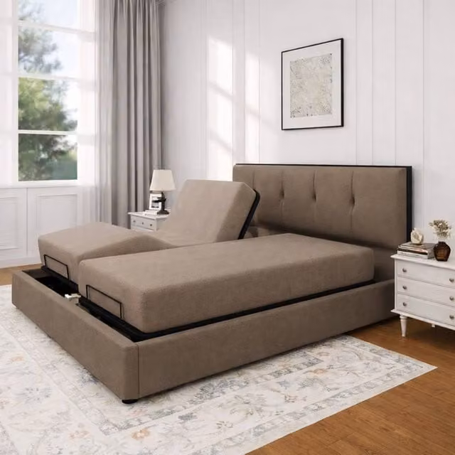 Paradise Beds Ltd Heavy Duty Adjustable Mobility Bed with Foam Mattress and 24 inch Headboard, Brown, Super King, W/D/H: 200 x 200 cm