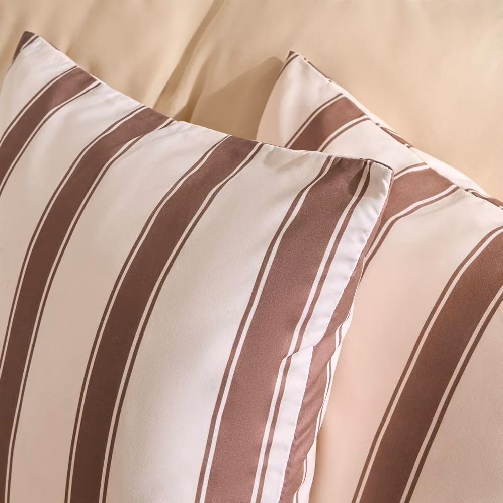 OHS Set of 2 Striped Outdoor Garden Cushion Covers, Chocolate and Beige, W/D/H: 45 x 45 x 45 cm – 2
