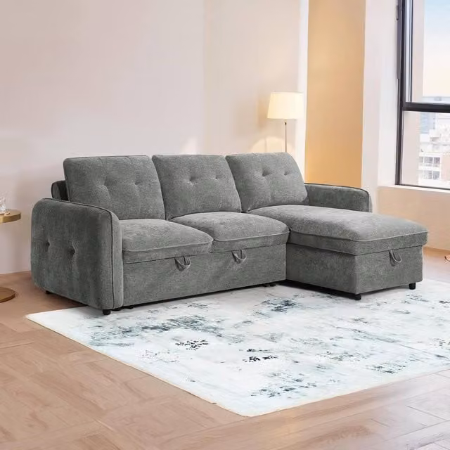 Furnishings For Less UK Seattle L Shaped 4 Seater Fabric Corner Sofa Bed in Grey – 1