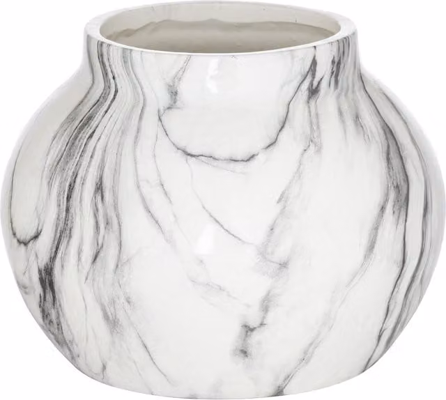 Hill Interiors Modern Round Stone Tabletop Planter in White, Grey and Yellow