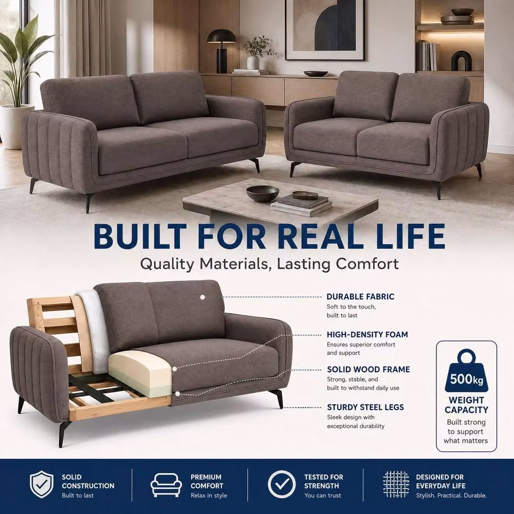 Bravich LTD Brixton Scandinavian Fabric Sofa in Dark Brown, 2 Pack – 4