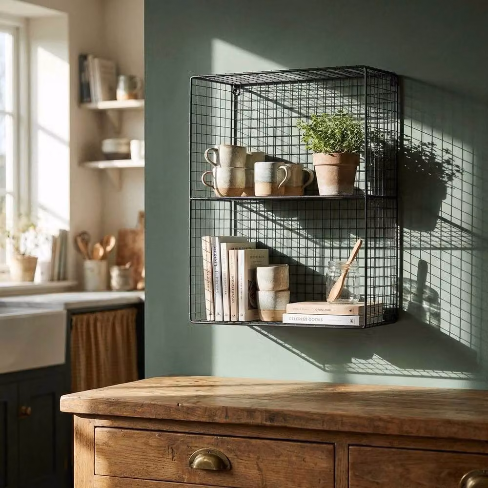 PAWNORA Wall Mounted Metal Shelf Rack in Matt Black, H 51.5 x W 40 x D 18 cm – 3
