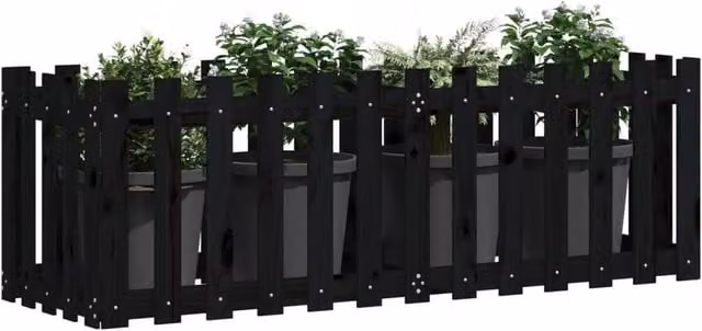 Berkfield Home Garden Raised Bed with Fence Design in Black Solid Wood Pine, W/D/H: 150 x 50 x 50 cm – 1