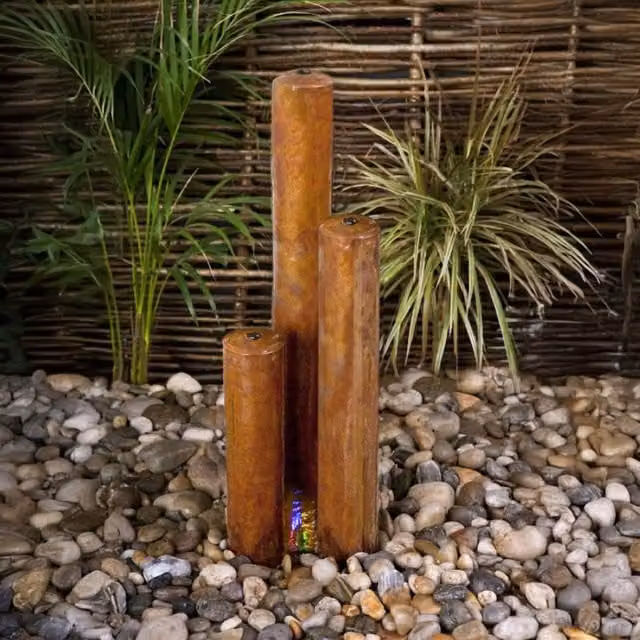 Primrose 3 Tier Corten Steel Tube Water Feature Cascade with LEDs and Reservoir in Brown