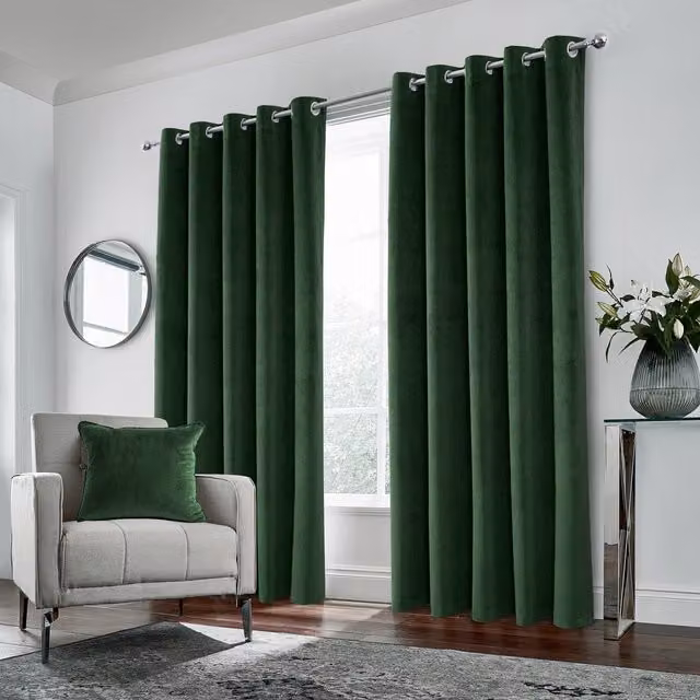 Enhanced Living Green Blackout Velvet Thermal Eyelet Curtains