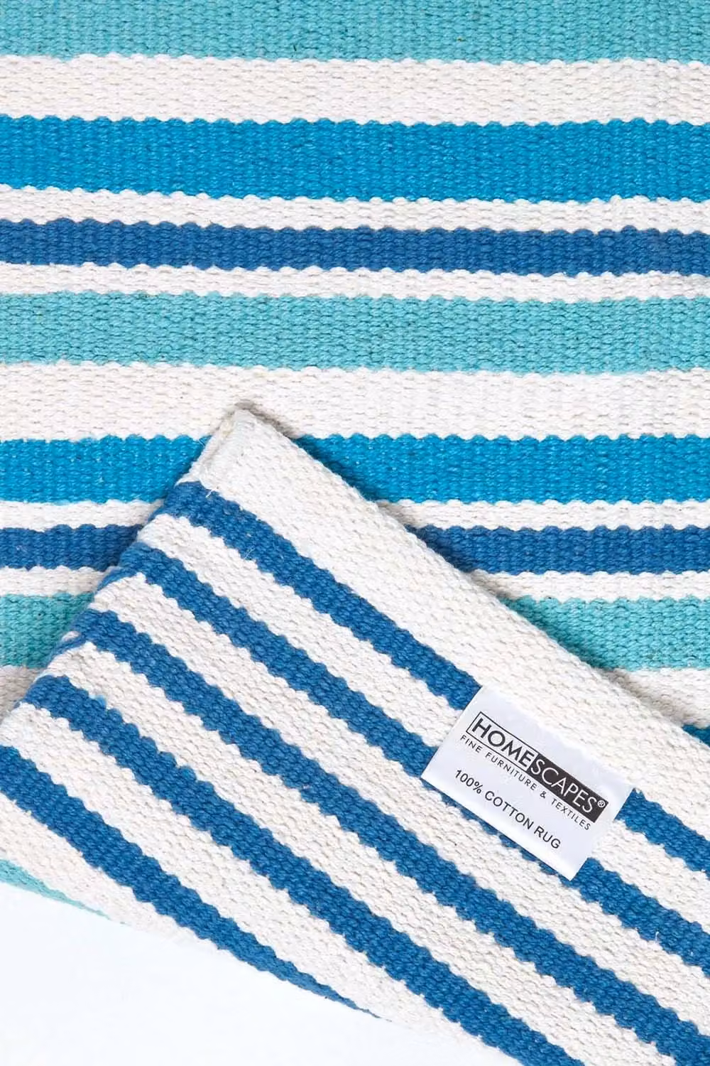 Homescapes Blue and Brown Striped Cotton Scandinavian Style Rectangular Rug, W: 90 cm, D: 150 cm – 3