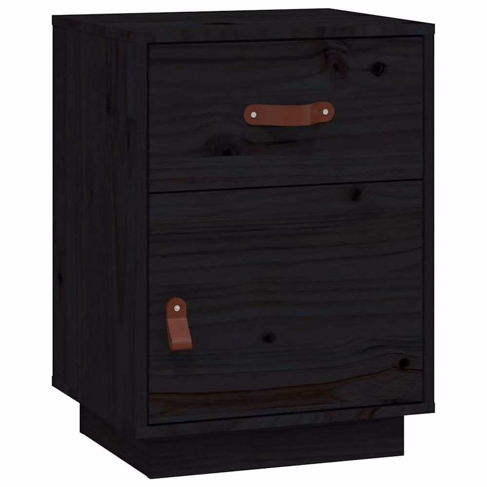 Berkfield Home Beautiful Bedside Cabinet in Black Solid Wood Pine, W/D/H: 40 x 34 x 55 cm – 2
