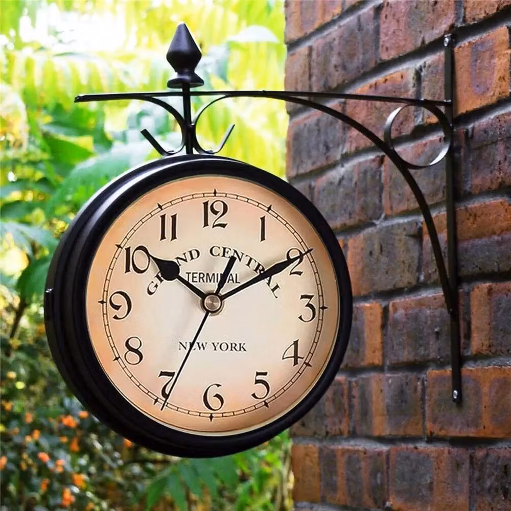SPETLEK Paddington Station Retro Double Sided Outdoor Garden Wall Clock in Black Metal – 3