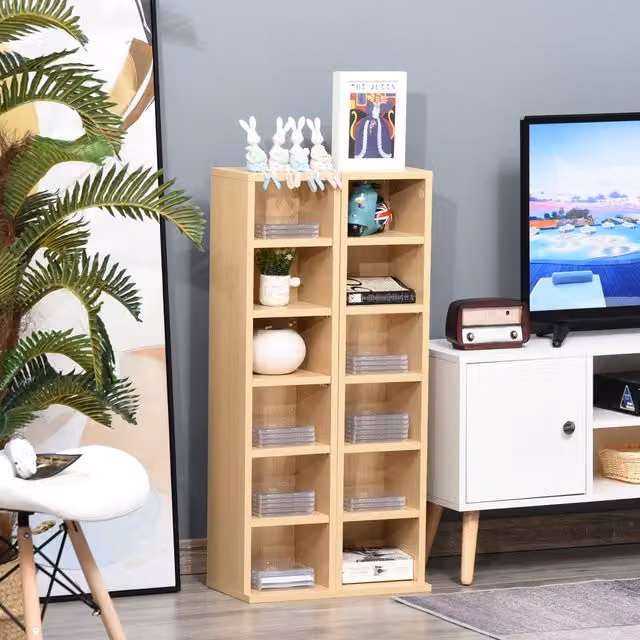 HOMCOM Set of 2 Modern CD Media Display Shelf Units in Brown Wood Colour