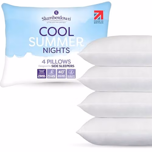 Slumberdown Cool Summer Nights Firm Support Pillows, 4 Pack, White, W: 74 cm x H: 48 cm – 1