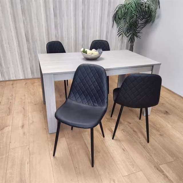 KOSY KOALA Modern Rectangular Dining Table Set with 4 Black Gem Pattern Chairs in Brown – 1