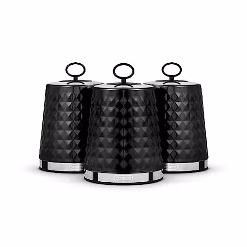 Tower Solitaire Airtight Stainless Steel Storage Canisters, Set of 3, Black – 1