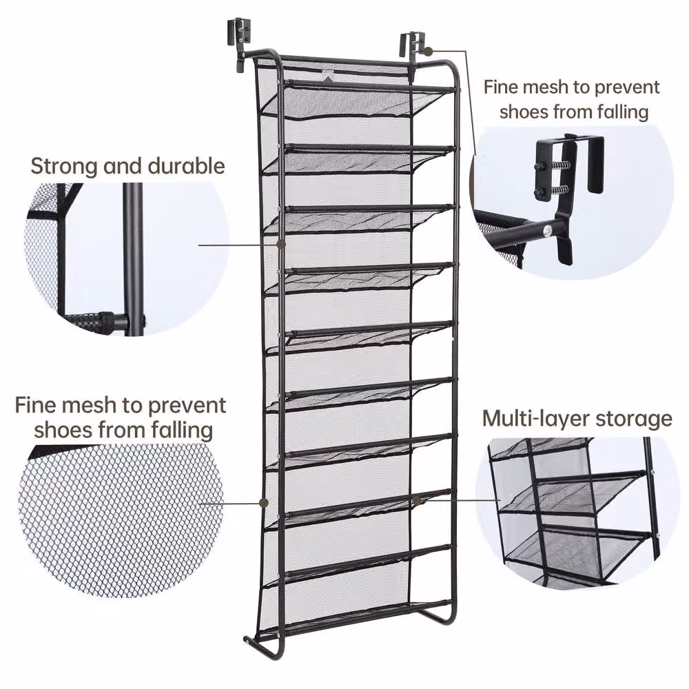 Dprodo 10 Tier Wall Mounted Metal Shoe Rack in Matt Black – 5
