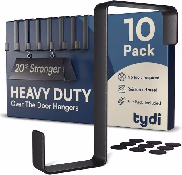 Nordara Heavy Duty Over Door Hooks, 10 Pack, Black Powder-Coated Stainless Steel