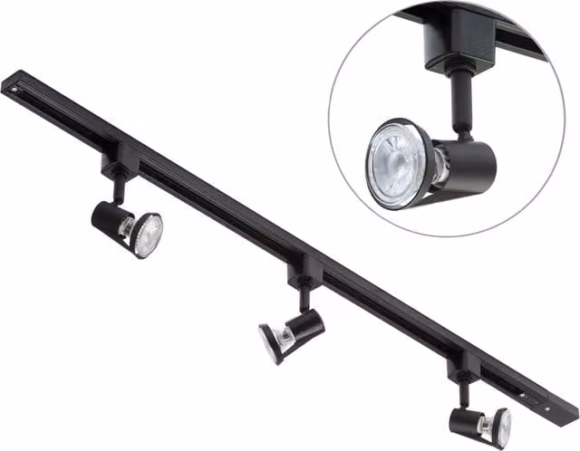 Litecraft 1m Track Light Kit with 3 Harlem Spotlight Heads and LED Bulbs in Black