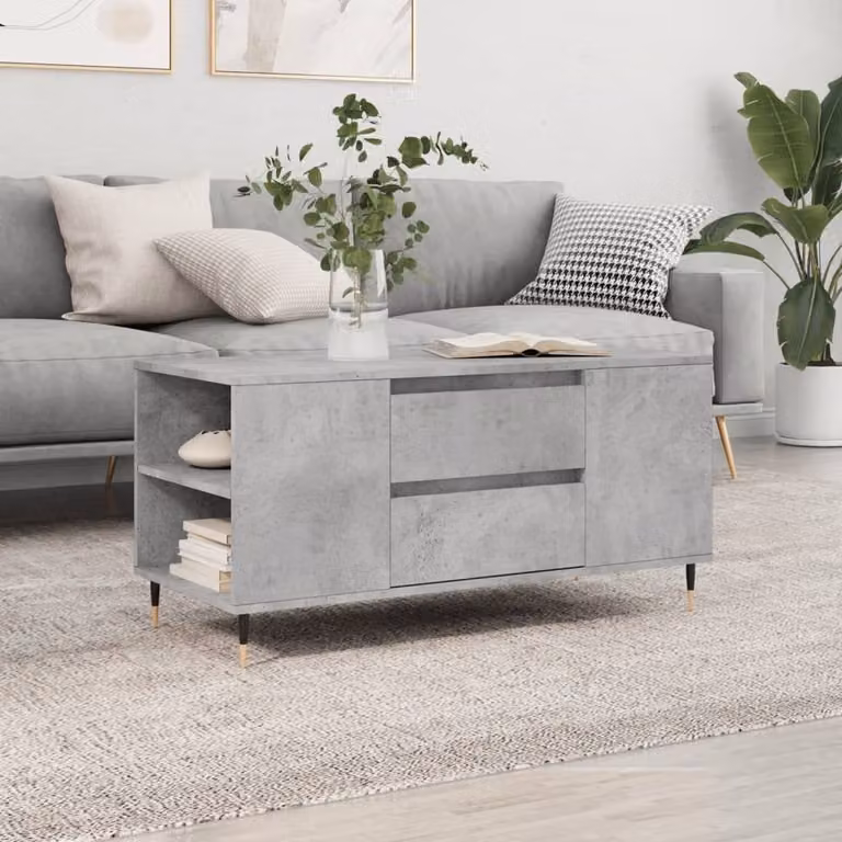 Berkfield Home Modern Rectangular Coffee Table in Grey, W/D/H: 102 x 44.5 x 50 cm