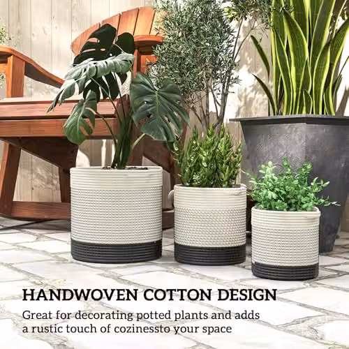 Outsunny 3-Piece Set of Round White Cotton and Plastic Plant Pots, Diameter: 30 cm – 4