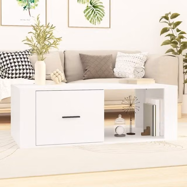 Berkfield Home White Rectangular Coffee Table in Engineered Wood W/D/H: 100 x 50.5 x 35 cm