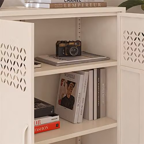 Dorel Home Annie Metal Storage Cabinet with 2 Hinged Doors, Beige, H x W x D: 102 x 80 x 40 cm – 2