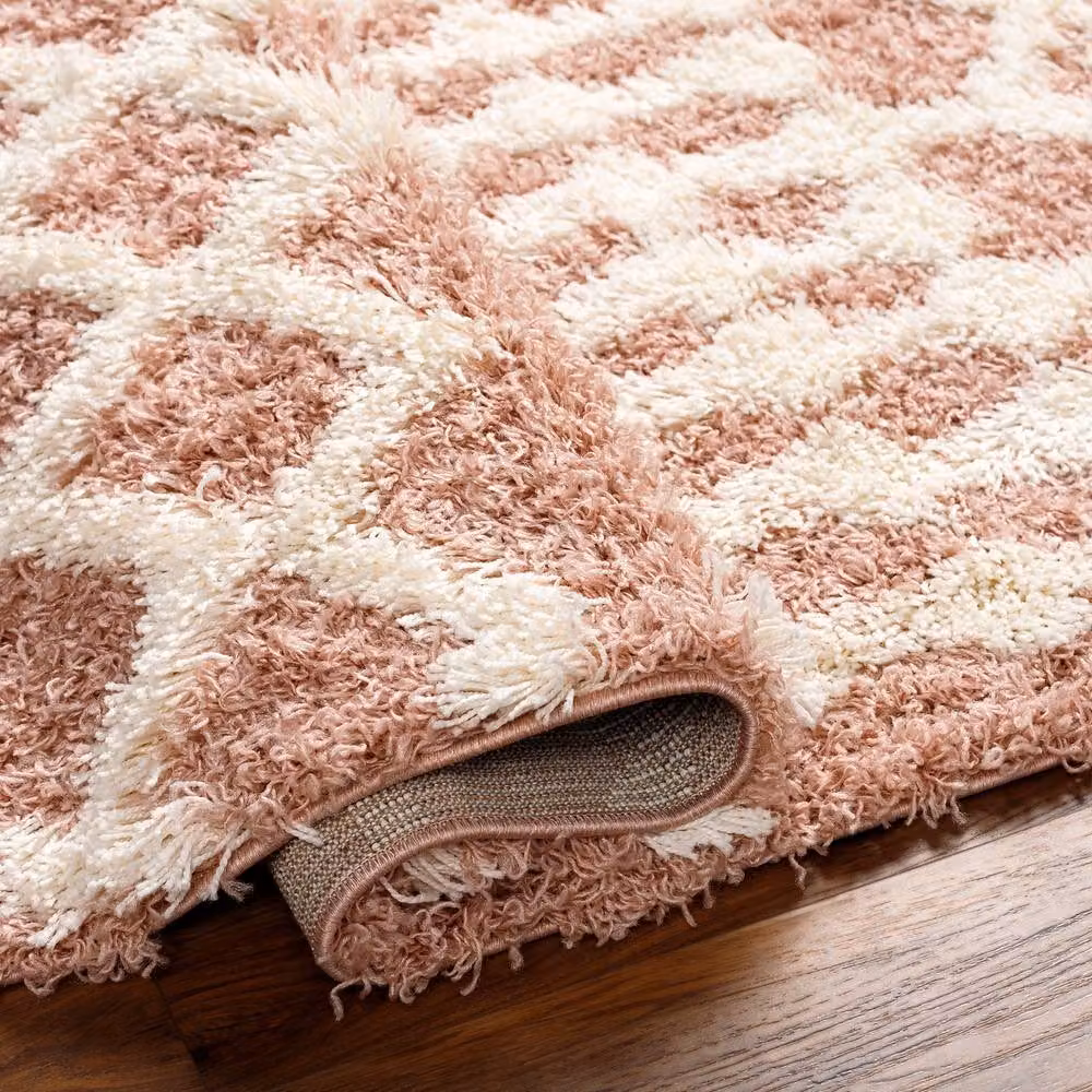 Livabliss Urban Geometric Peach Shag Rug with Soft Plush Pile for Living Room or Bedroom, W: 130 cm, D: 190 cm – 2
