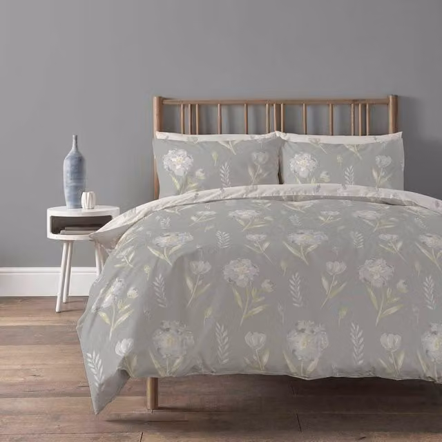 NewEdgeBlinds Grey Floral Printed Cotton and Polyester Duvet Cover, 180 x 200 cm