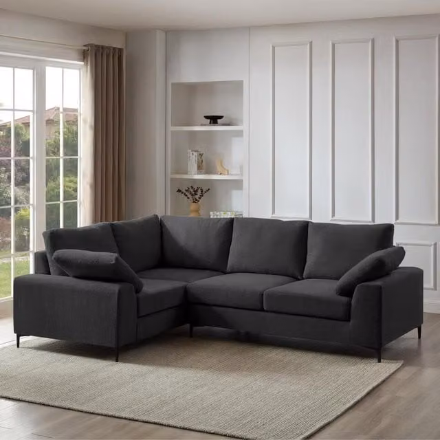 Nora Left-Hand Corner Sofa in Anthracite Grey Fabric, W/D/H: 266 x 197 x 92 cm