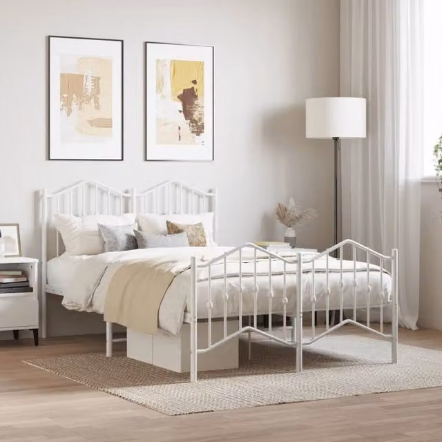 Berkfield Home Metal Bed Frame with Headboard and Footboard in White, W/D/H: 120 x 190 cm Small Double – 1