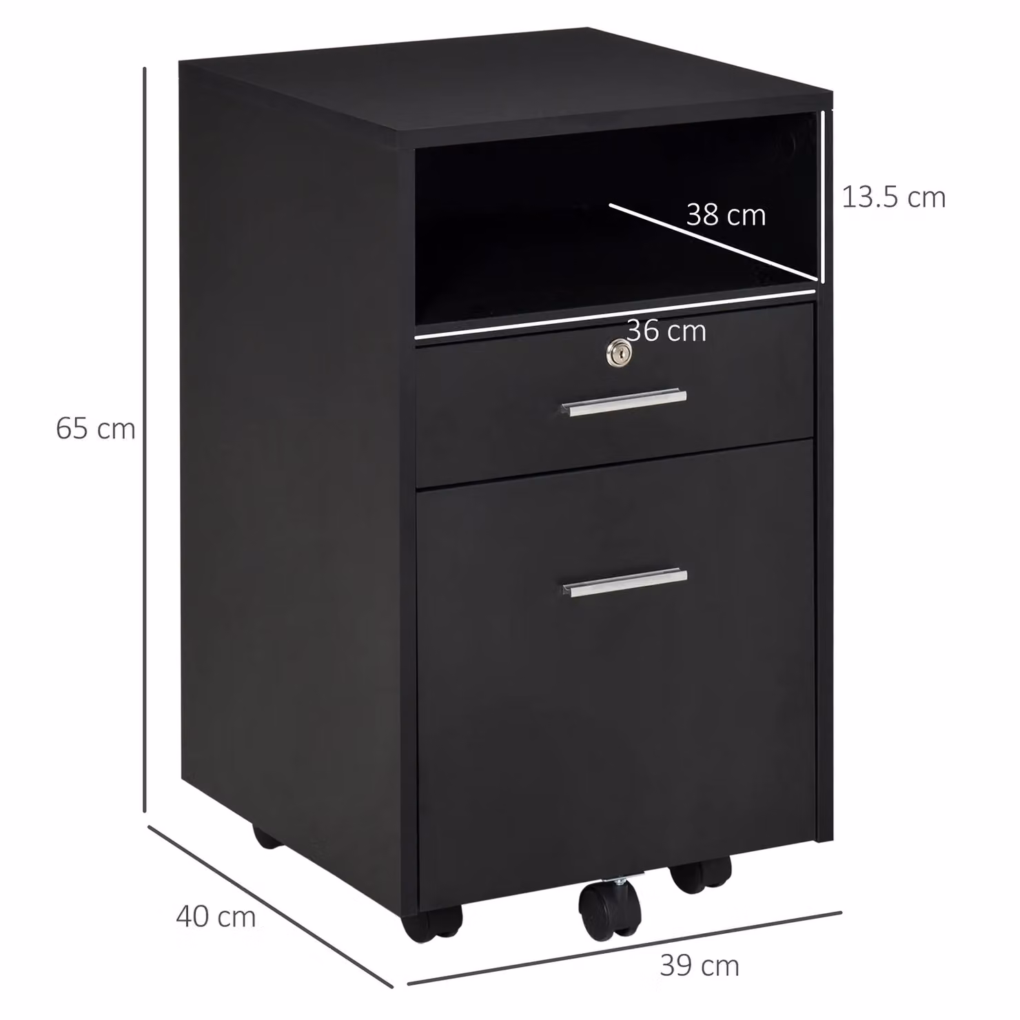 VINSETTO Lockable Mobile Metal File Cabinet with Castors in Black – 3