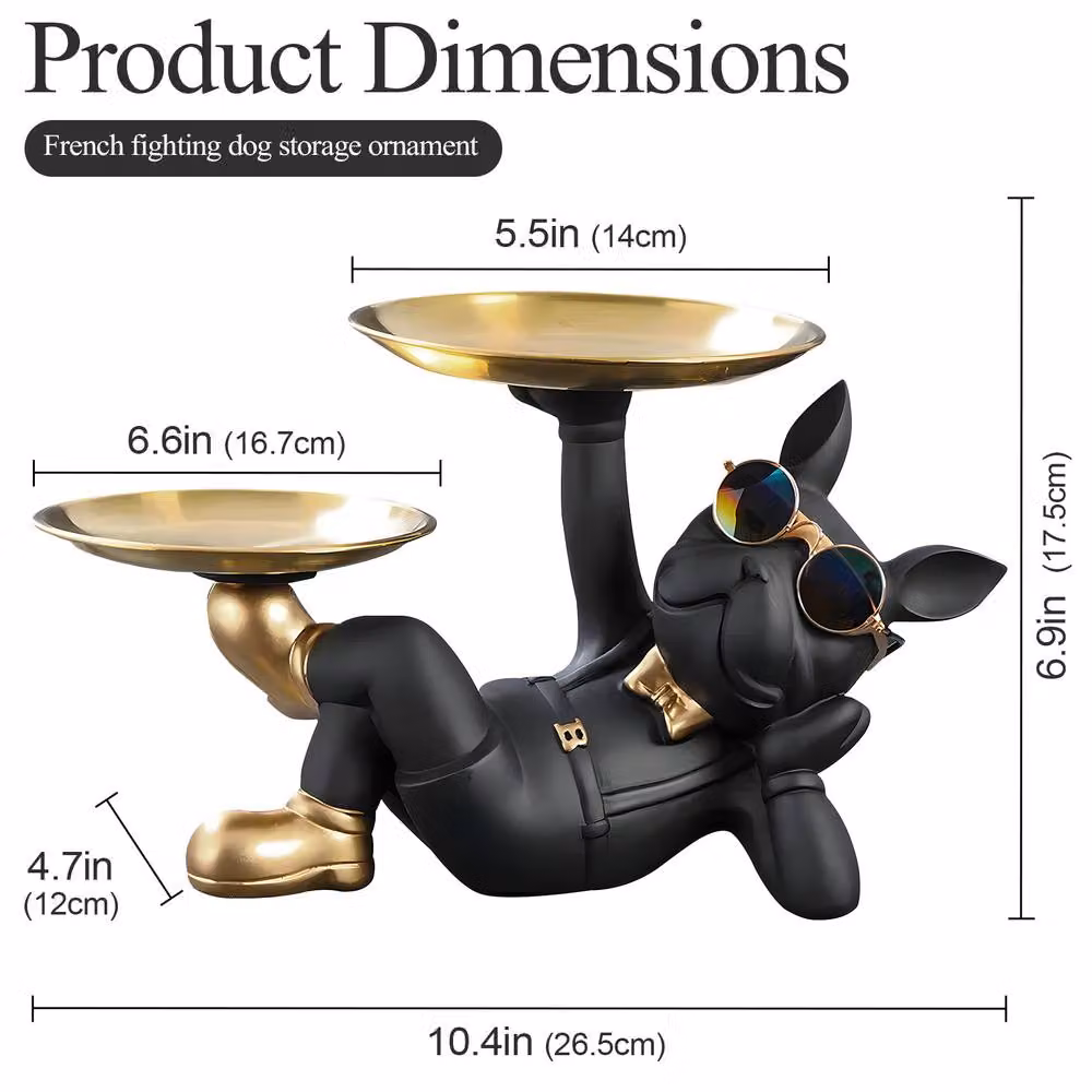 Huhote Black Resin French Bulldog Statue with Tray Lying Sculpture Decor – 6