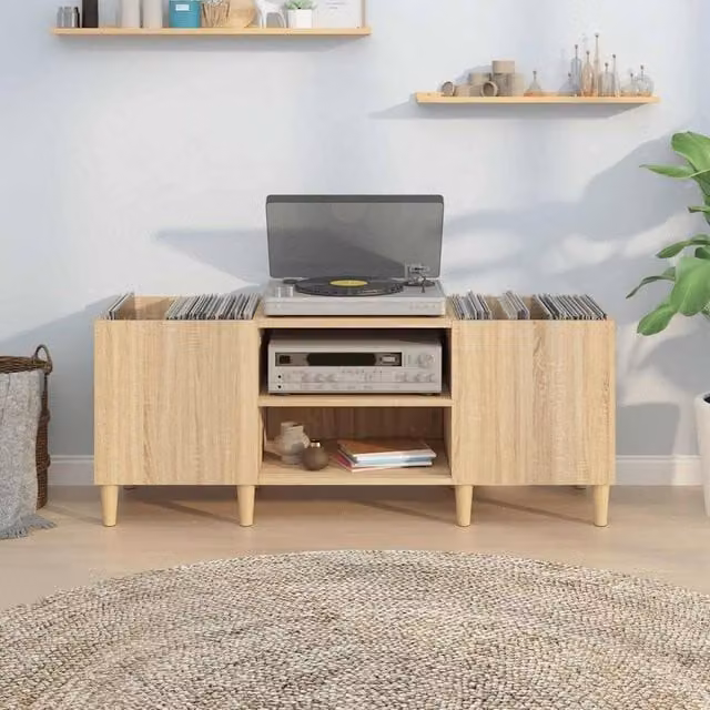 Berkfield Home Record Cabinet in Sonoma Oak, Light Brown, W/D/H: 121 x 38 x 48 cm