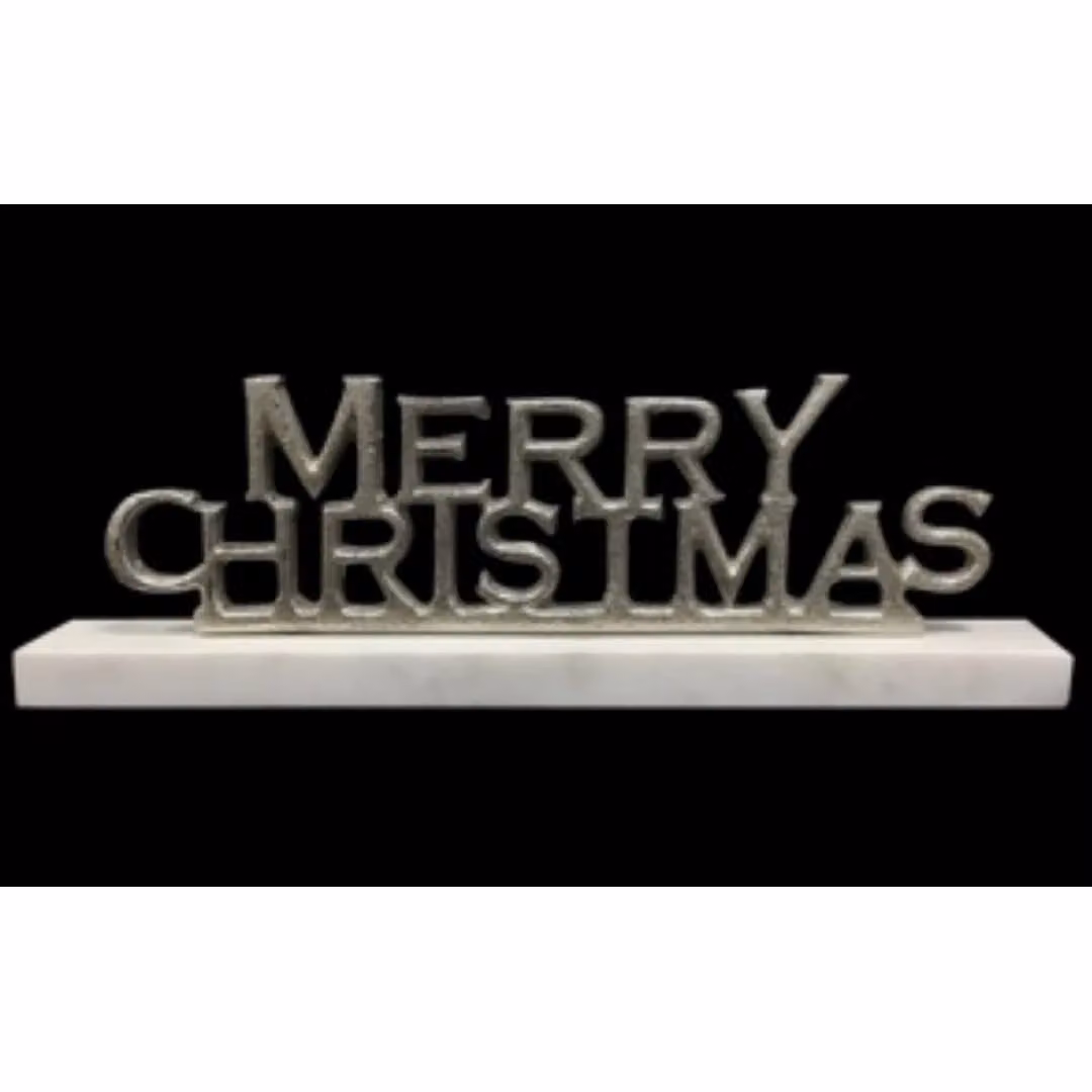 Minster Nickel Plated Merry Christmas Tabletop Stand in Grey, W: 30 cm, H: 8 cm, D: 3 cm – 2