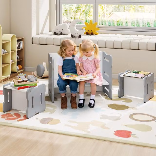 Costway Modern Childrens Table and Chairs Set in Grey