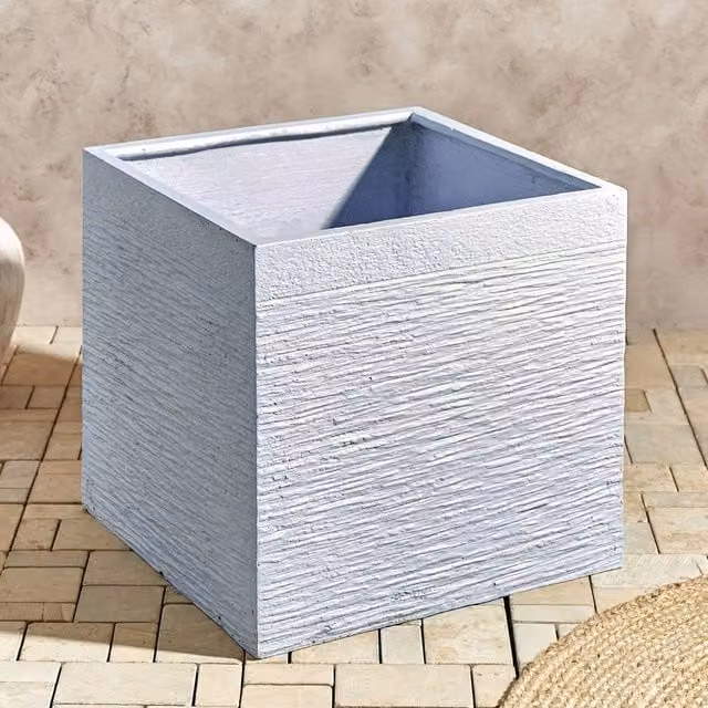 Wyld and Coco White Fibre Clay Square Planter Tub for Indoor and Outdoor Use