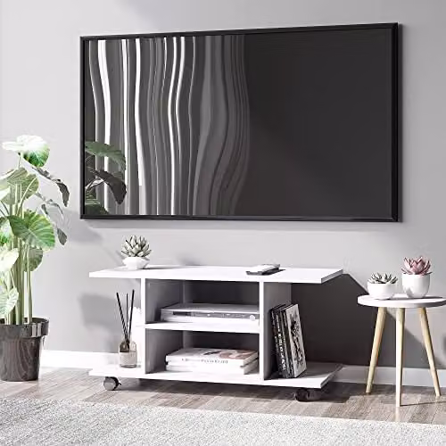HOMCOM Modern White TV Cabinet Stand with Storage Shelves – 2