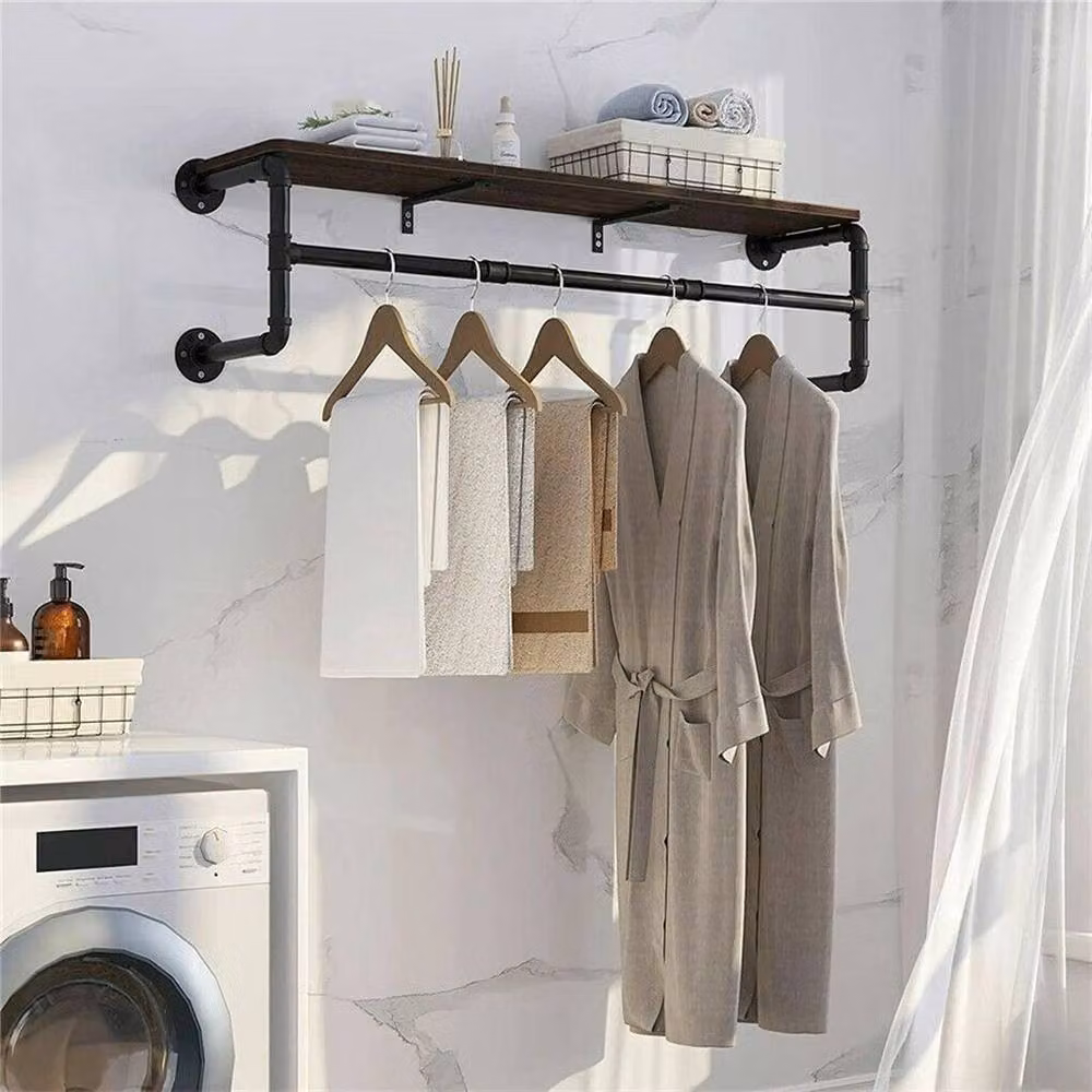 KORVIXA Industrial Metal and Wood Clothes Rail in Black – 3
