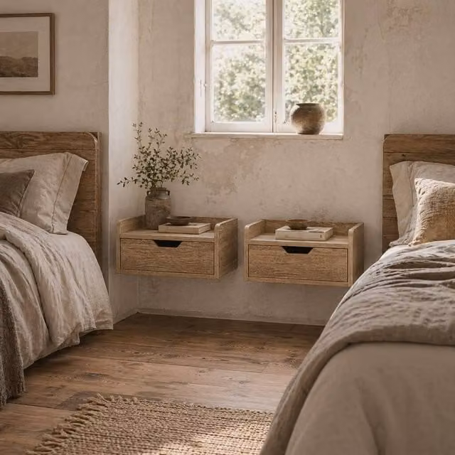 Wyld Haus Tacoso Set of 2 Natural Chevron Floating Nightstands with Drawer in Brown and Sand