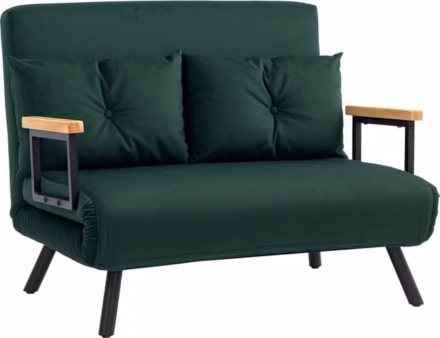 HOMCOM 4-in-1 Green Velvet Double Sofa Bed with Scatter Cushions and Metal Frame, 140 x 200 cm – 1