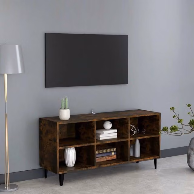 Berkfield Home TV Cabinet with Metal Legs in Smoked Oak Brown, W: 103.5 cm, D: 50 cm, H: 50 cm – 1