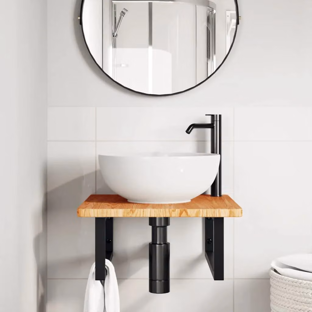 Berkfield Home Wall Mounted Basin Shelf in Brown Oak and Steel – 2