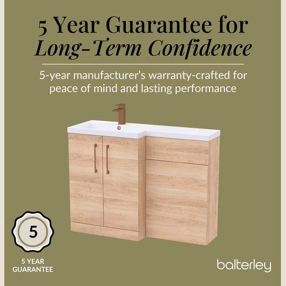 Balterley Modern Freestanding Left-Hand Vanity Unit in Matt Brown Woodgrain Light Oak, W: 110 cm, H: 84 cm – 3